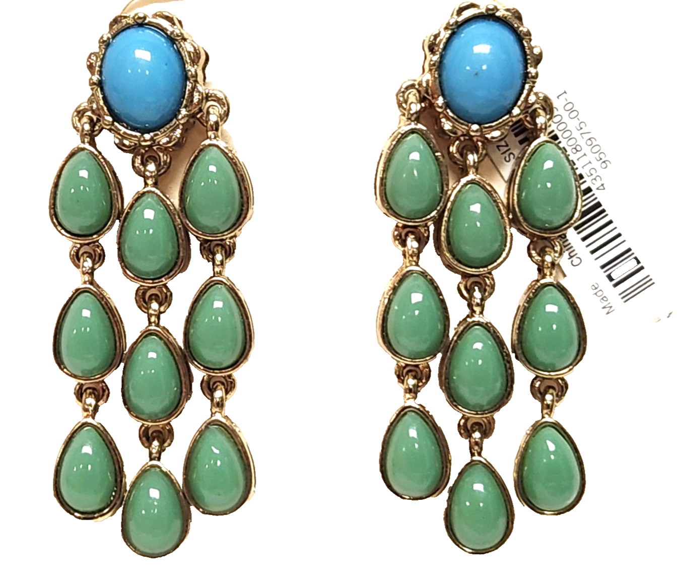 NWT Banana Republic Turquoise Blue Teal Green Tiered Chandelier Dangle Earrings