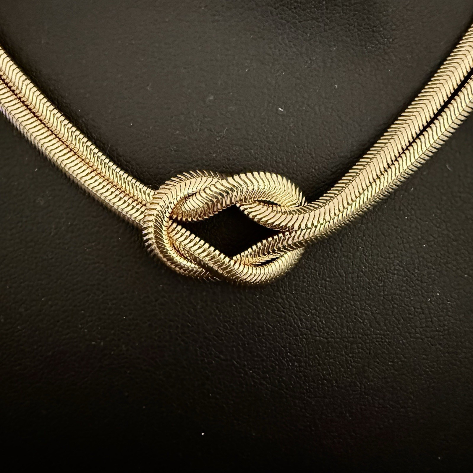 Gold Tone Double Snake Chain Love Knot Necklace Herringbone Collar Adjustable