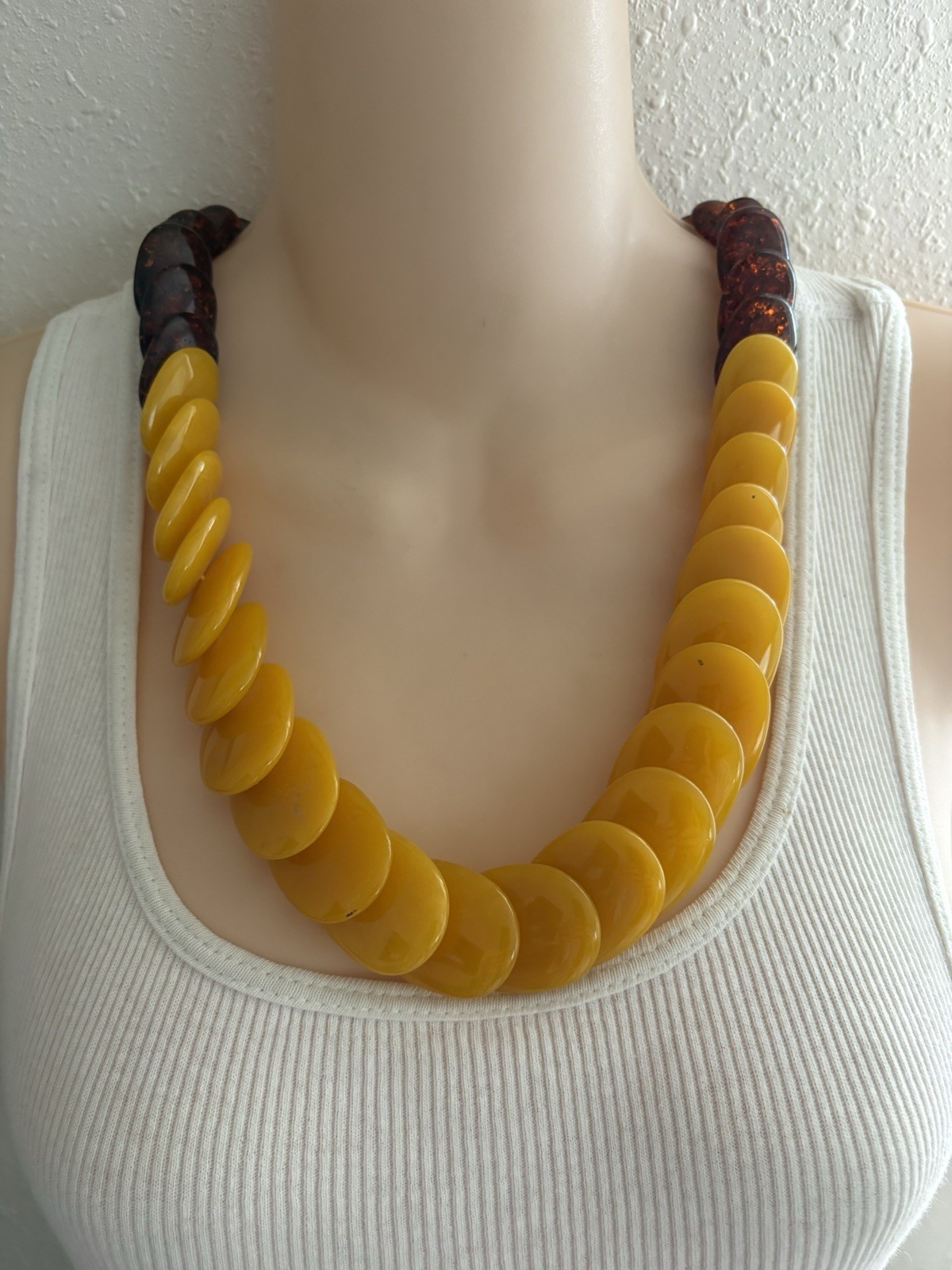 Baltic Amber & Egg Yolk Yellow Color Beaded Disc Necklace
