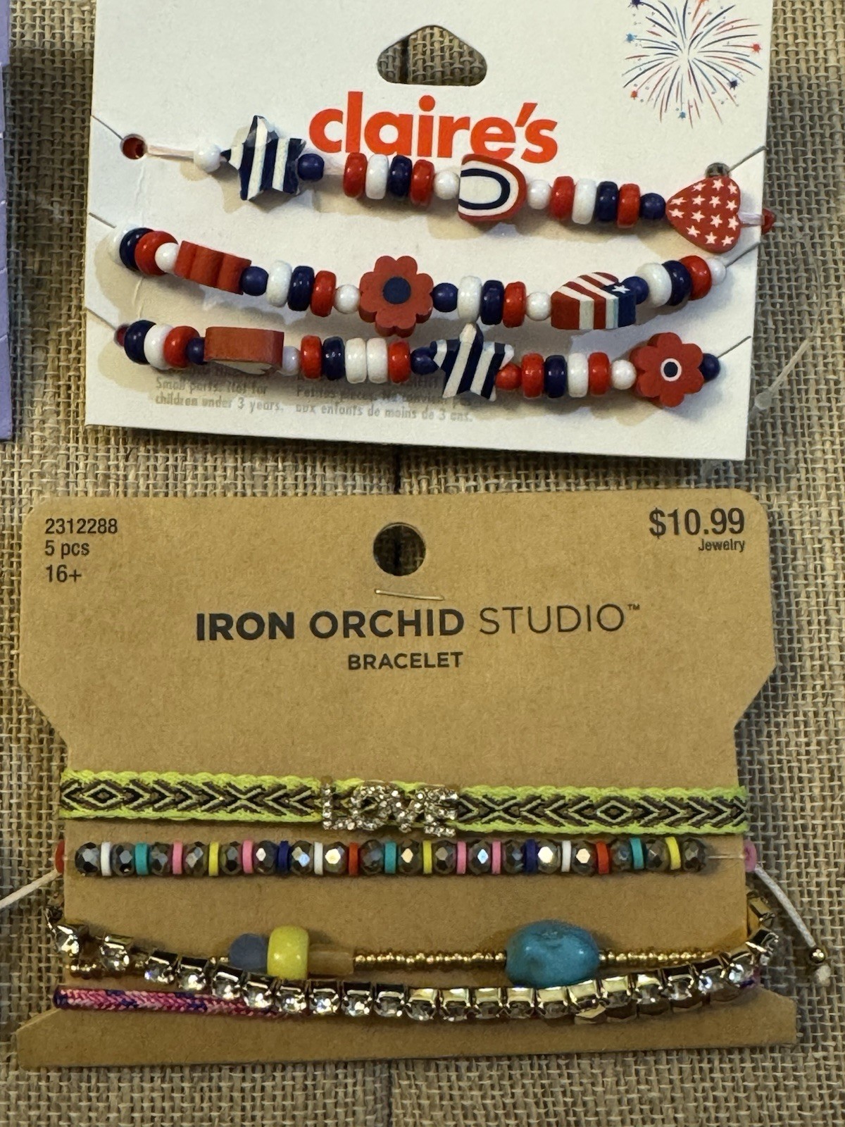CLAIRES and Iron Orchid 7 cards of 21 Bracelets NWT #19