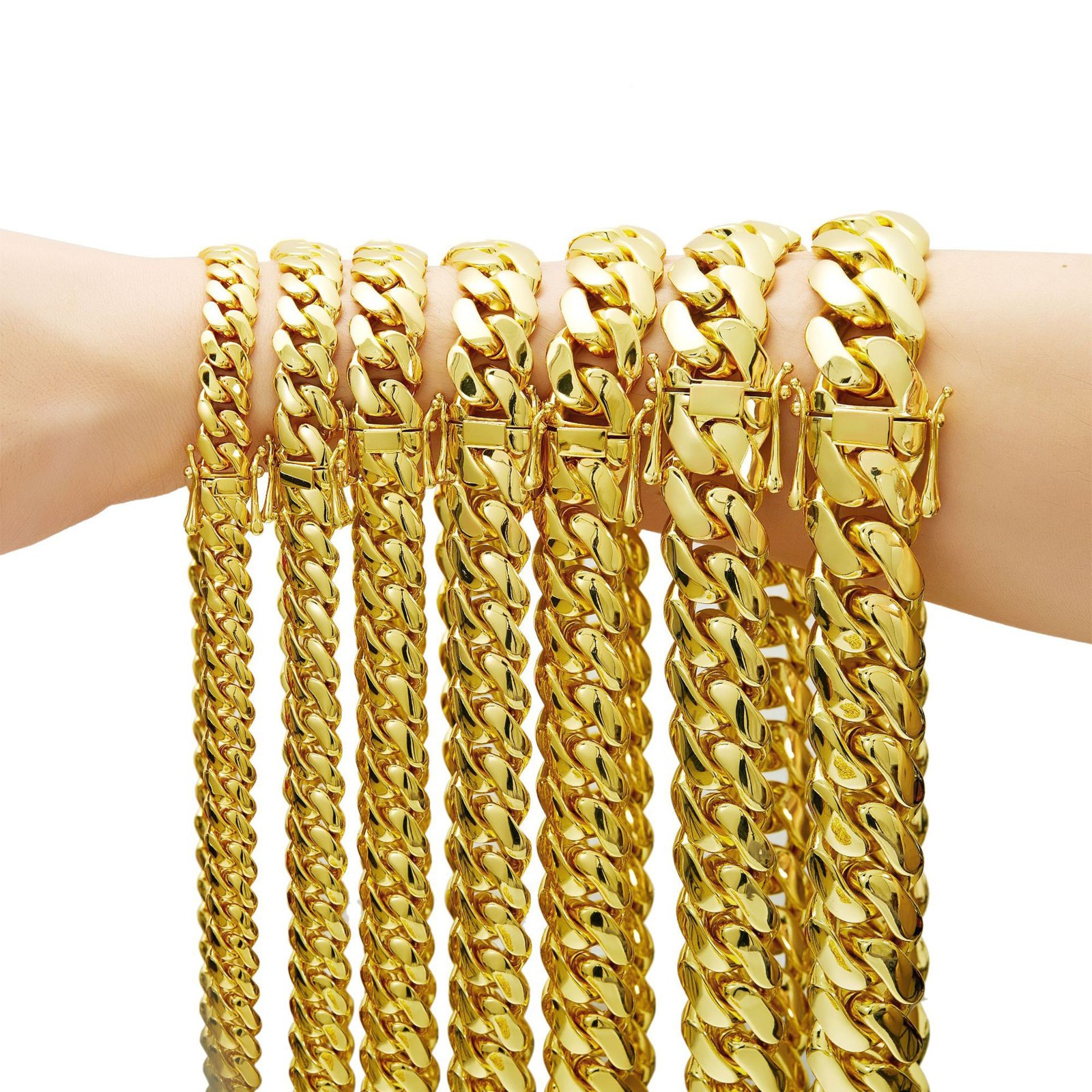 14K Gold Miami Cuban Link Chain Stainless Steel Necklace for Men Women 8mm-20mm