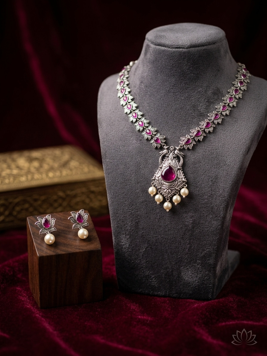 Oxidized Silver Necklace and Earring Set
