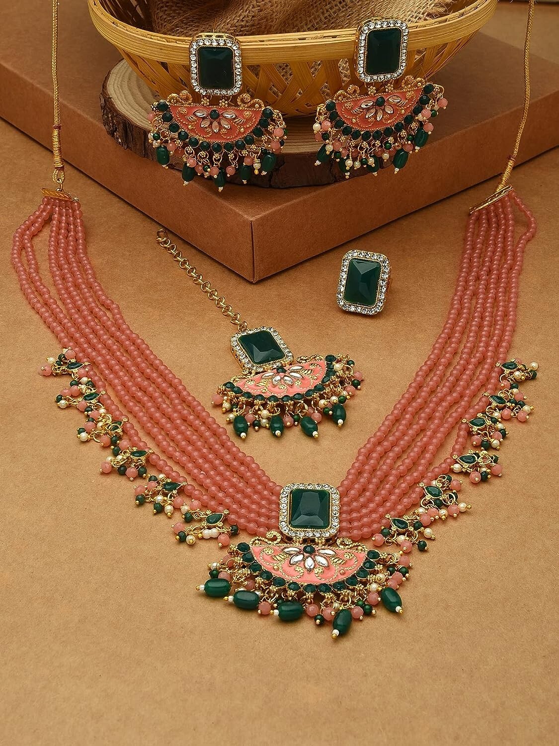 Indian Pakistani Gold Plated Punjabi Necklace Earrings Tikka Asian Jewellery Set