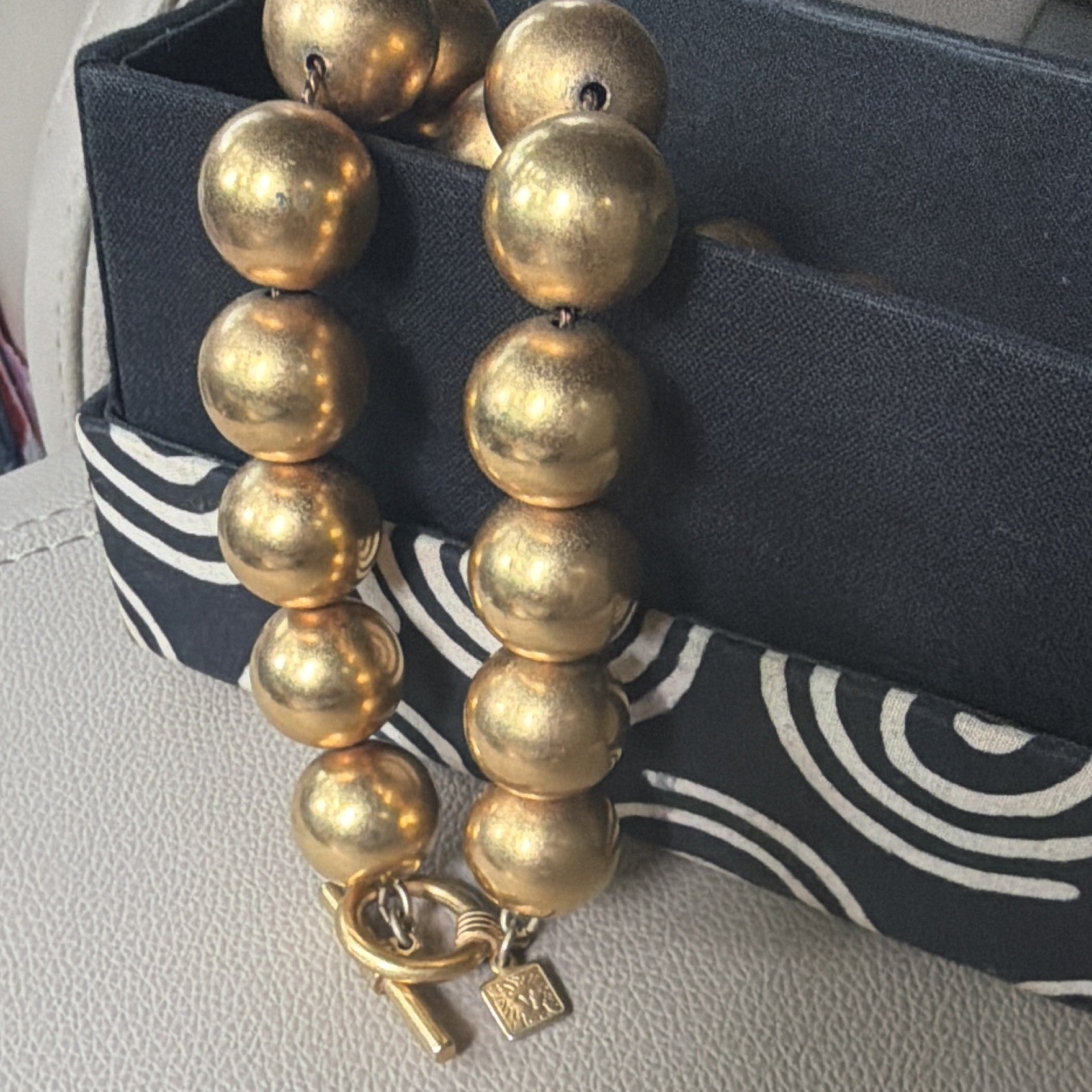 1980’s AK Gold Tone Round Beaded Metal Necklace, Ball/Bead Chain, Toggle Closure