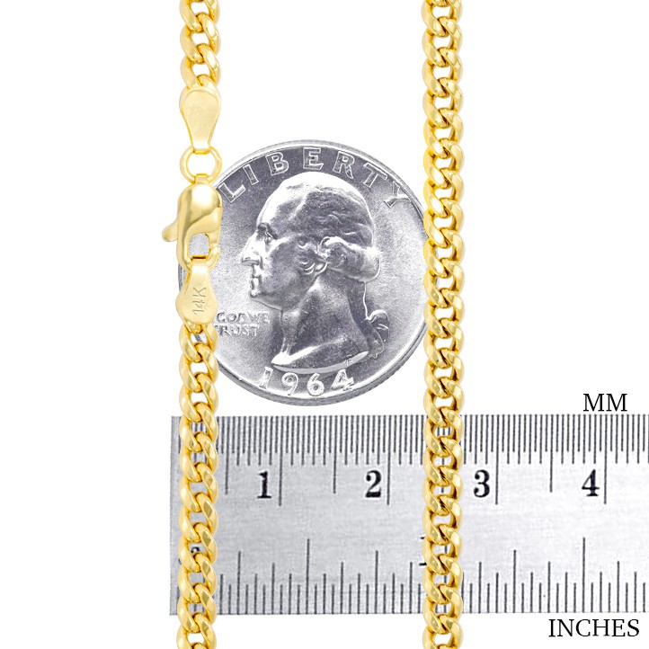 14K Yellow Gold 4mm Miami Cuban Italian Link Chain Necklace Mens Womens 16″- 30″