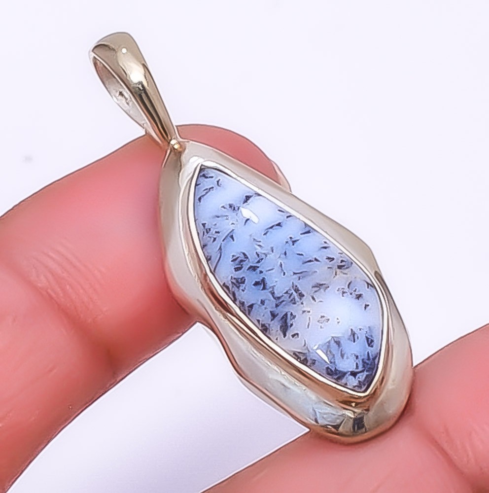 Dendritic Opal – Brazil 925 Silver Plated Jewelry Pendant 1.64″ T72