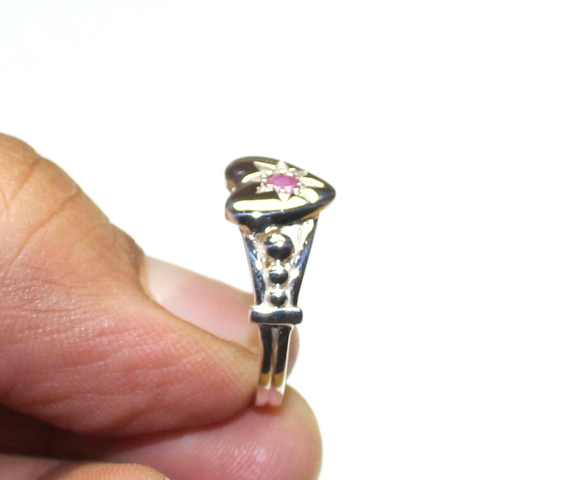 Natural Burmese Ruby Ring, Sterling Silver Unique Engagement Heart Jewelry