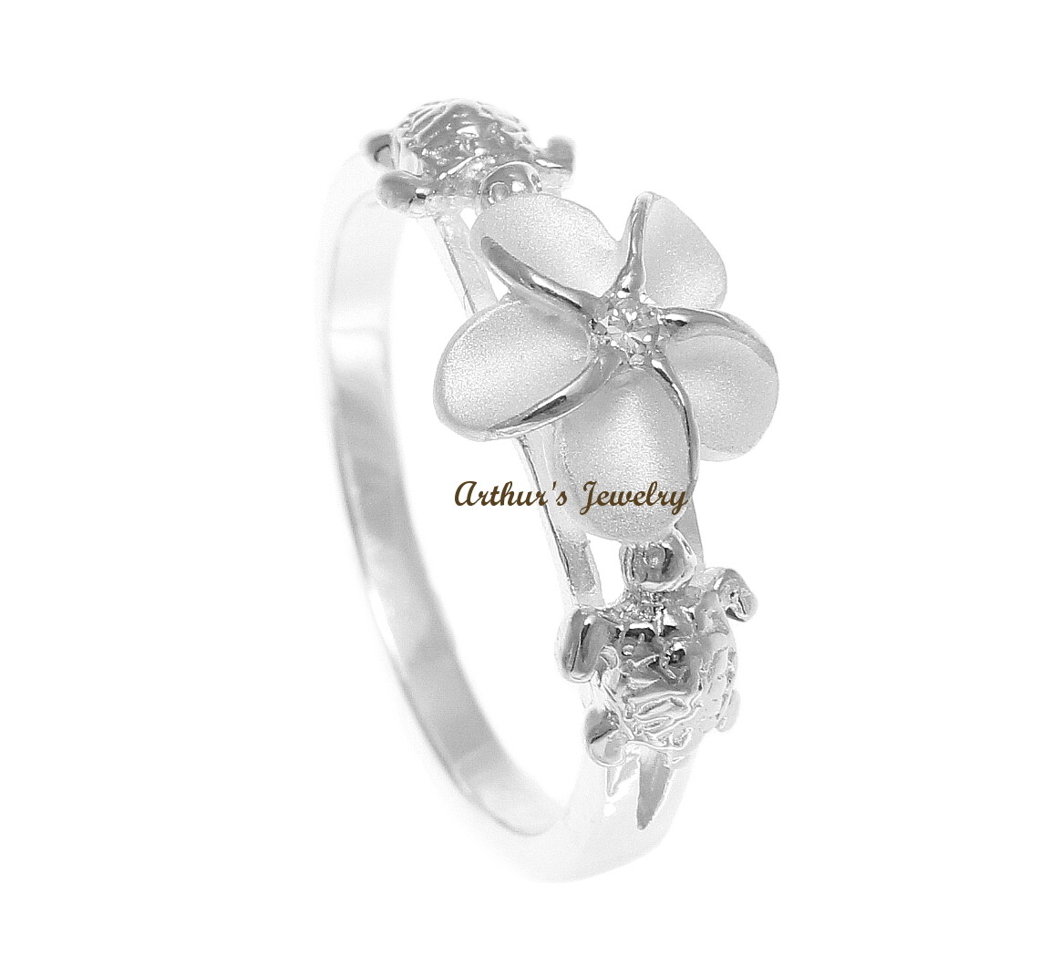 STERLING SILVER 925 HAWAIIAN PLUMERIA FLOWER TURTLE RING SIZE 3 – 13