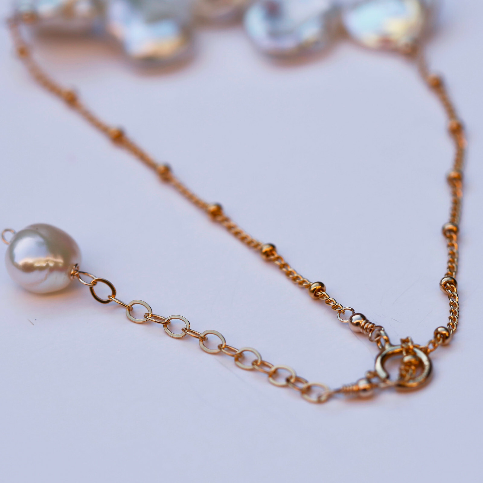 B19 Lovely High luster White Baroque freshwater Pearl 14KGF18+5cm Bracelet