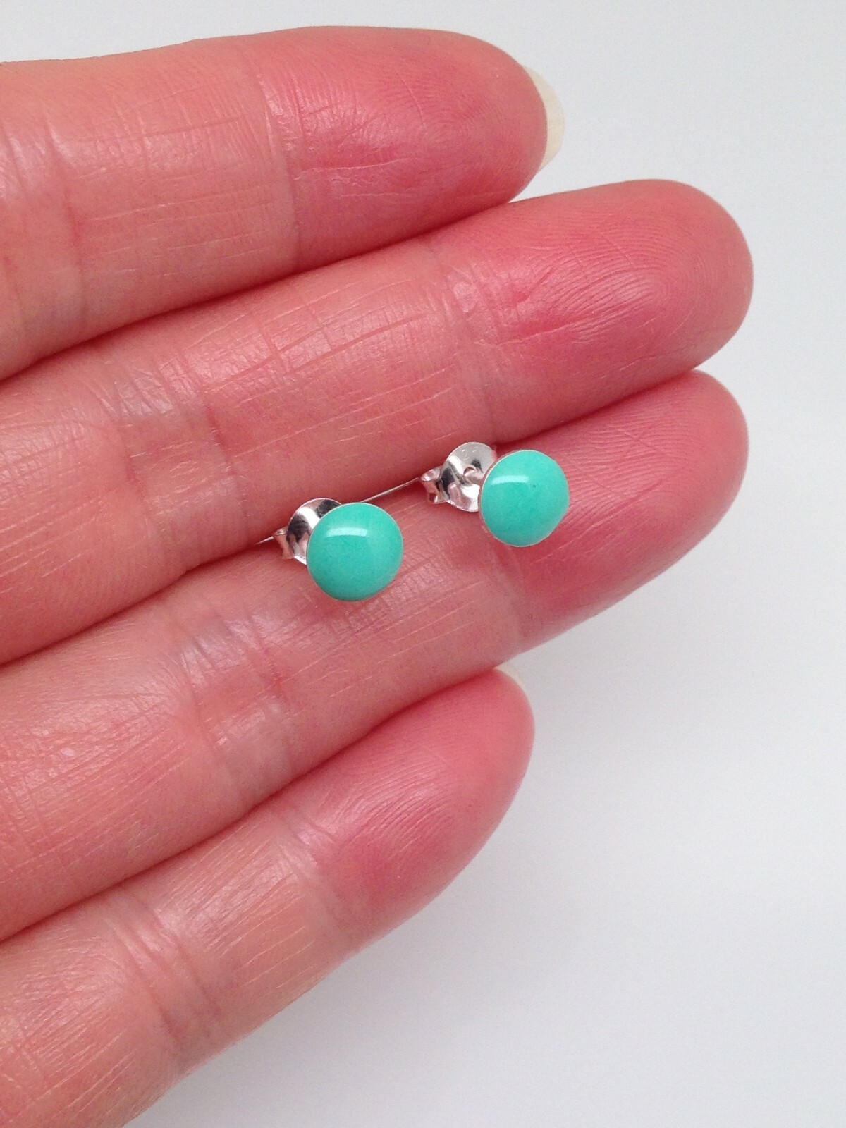 925 Sterling Silver Round Turquoise Stud Earrings 5.8mm
