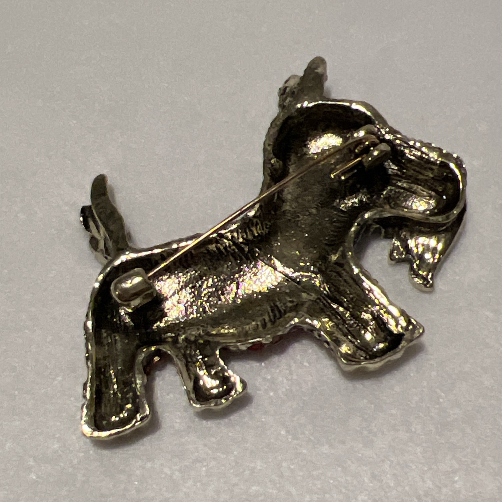 Scottie Terrier Dog Brooch 2.5″ Red Rhinestone Blue Collar
