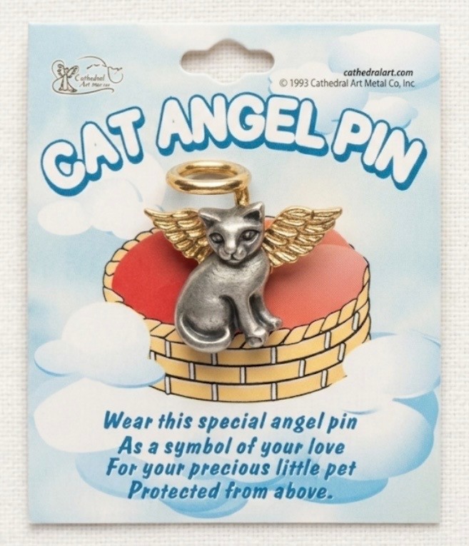 Cat Angel Pin Pewter Guardian Spirit Clutch Back Clasp