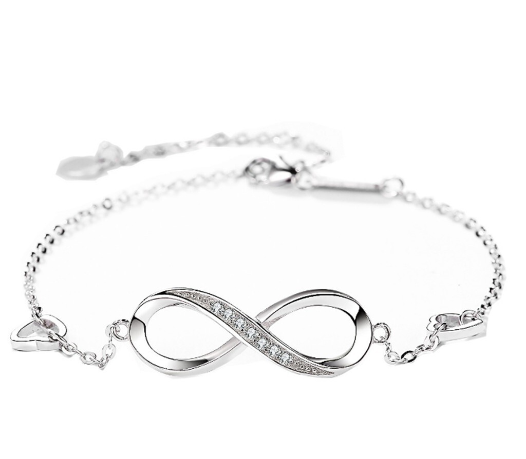 Fashion Women 925 Sterling Silver CZ Infinity Heart Love Chain Bracelet 7-8.5″