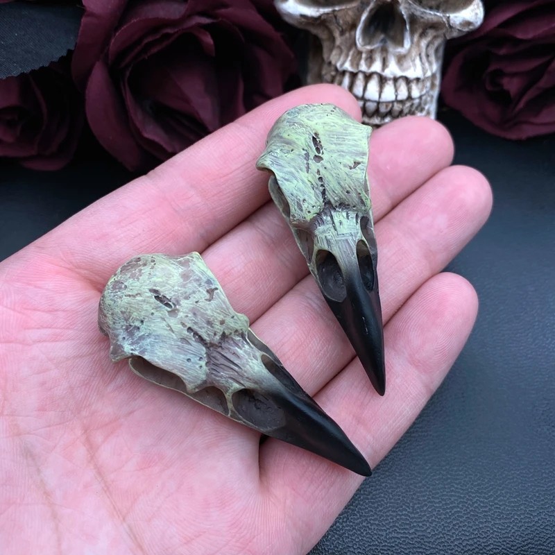 2PCS 3D Crow Skull Pendant Necklace Gothic Magpie Bird Jewelry Men Halloween Gif