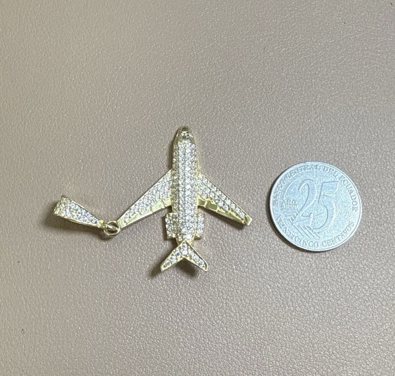 925 Sterling Silver Gold Plated Private Jet Pendant 5.8mm Bail