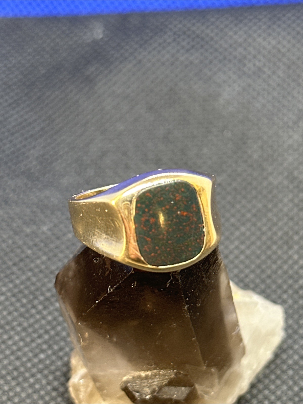 Vintage 10k Yellow Gold Round Bloodstone Size 9 Polished Unisex Ring 7.3 Grams