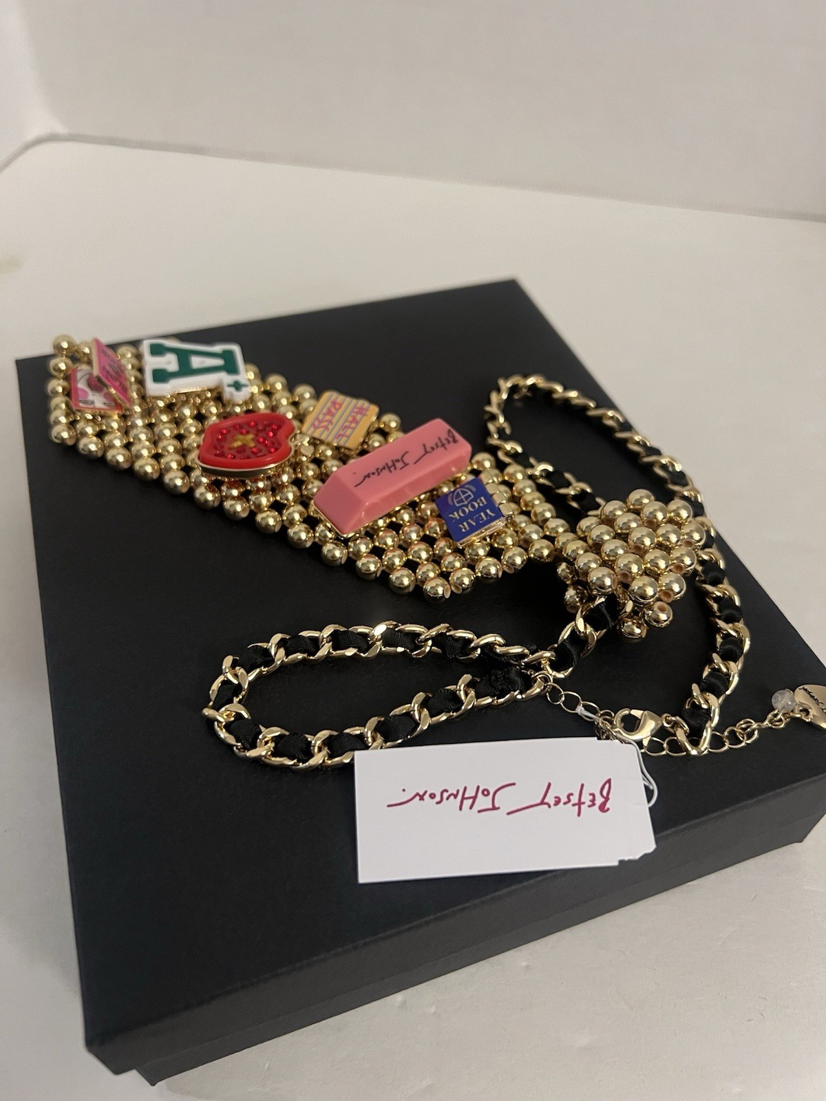 Betsey Johnson Necklace Gold Tone Chain Best In Class Detachable Brooch Tie NWT