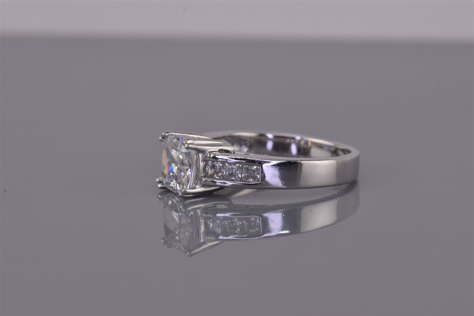 Sterling Silver Cushion Cubic Zirconia Channel Set Accented Band Ring 925 Sz: 10