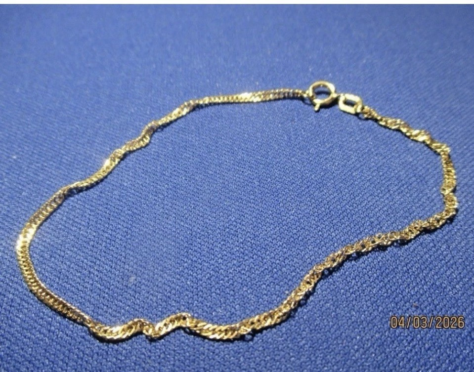 10k Solid Gold Rope Chain Bracelet 7 in Metal Spring Ring Clasp, No Stone