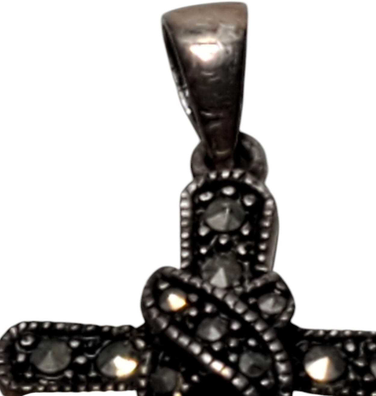 925 Sterling Silver Marcasite Vintage Religious Cross Pendant W/ Stones 2.53g