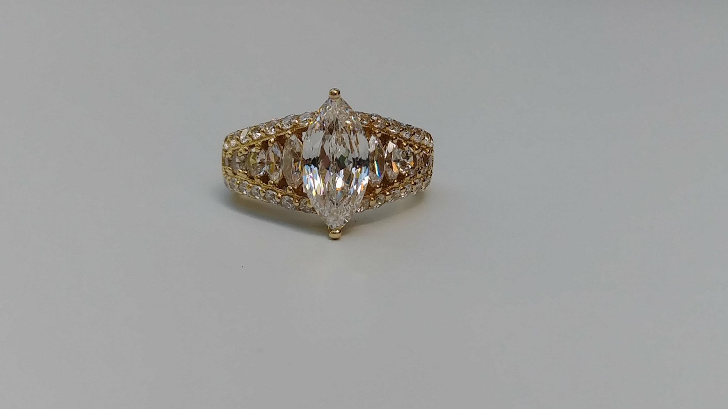 Diamonique 14k Gold-Plated 100-Facet Cubic Zirconia Marquise Ring