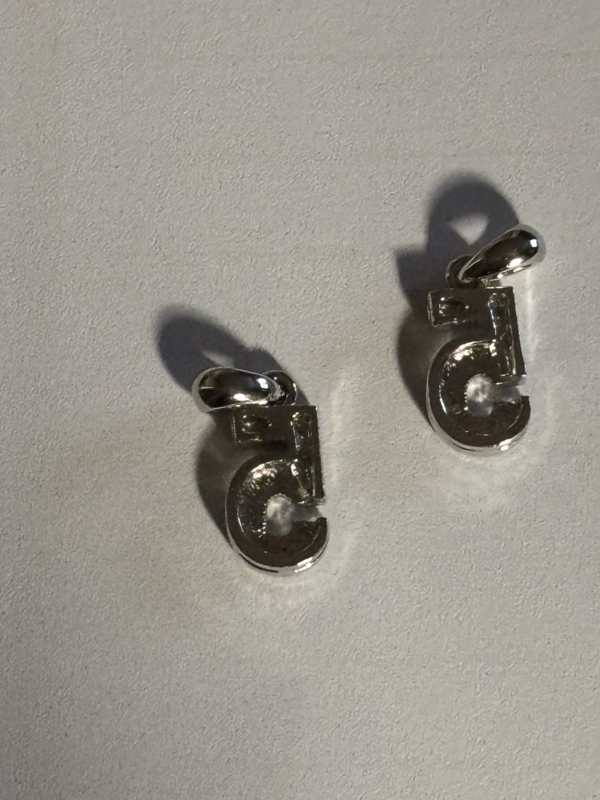 Set of Two Number 5 Charms Pendant Silver Tone Sparkling Rhinestones 1/2