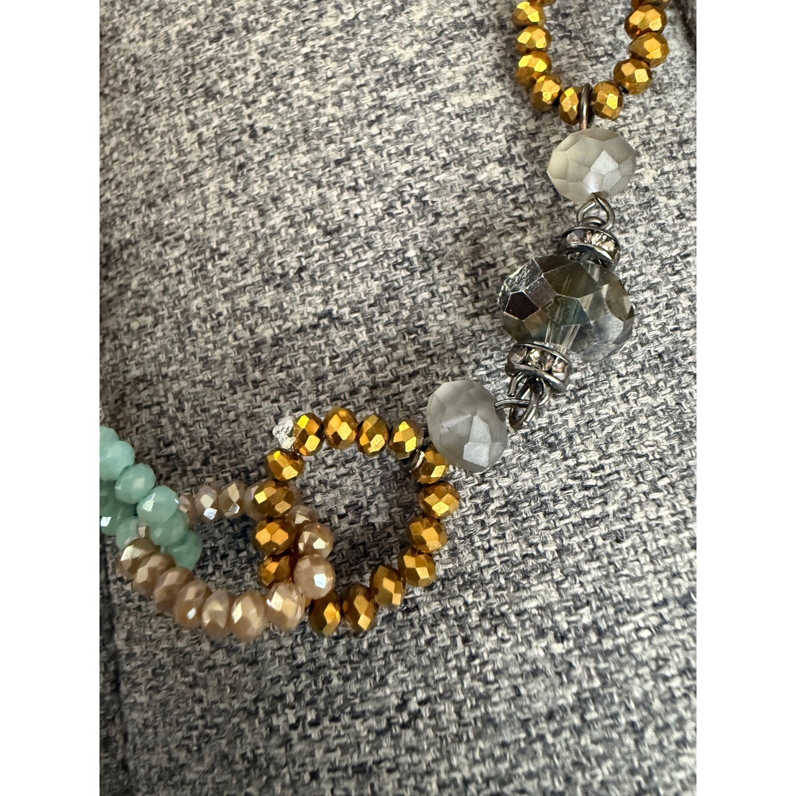 Vera Wang Simply Vera Beaded 36″ Long Necklace Gunmetal Turquoise Gold Tassel