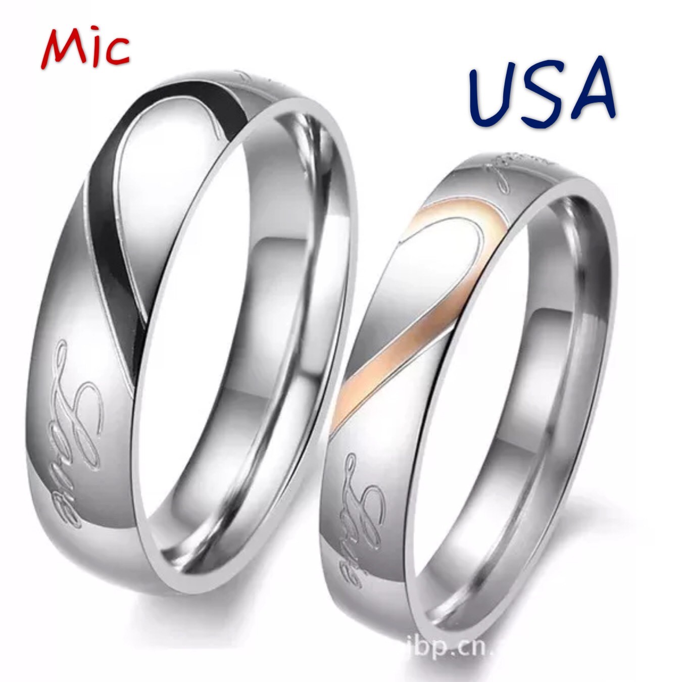 Stainless Steel ” Real Love ” Heart Couples Promise Engagement Ring Wedding Band