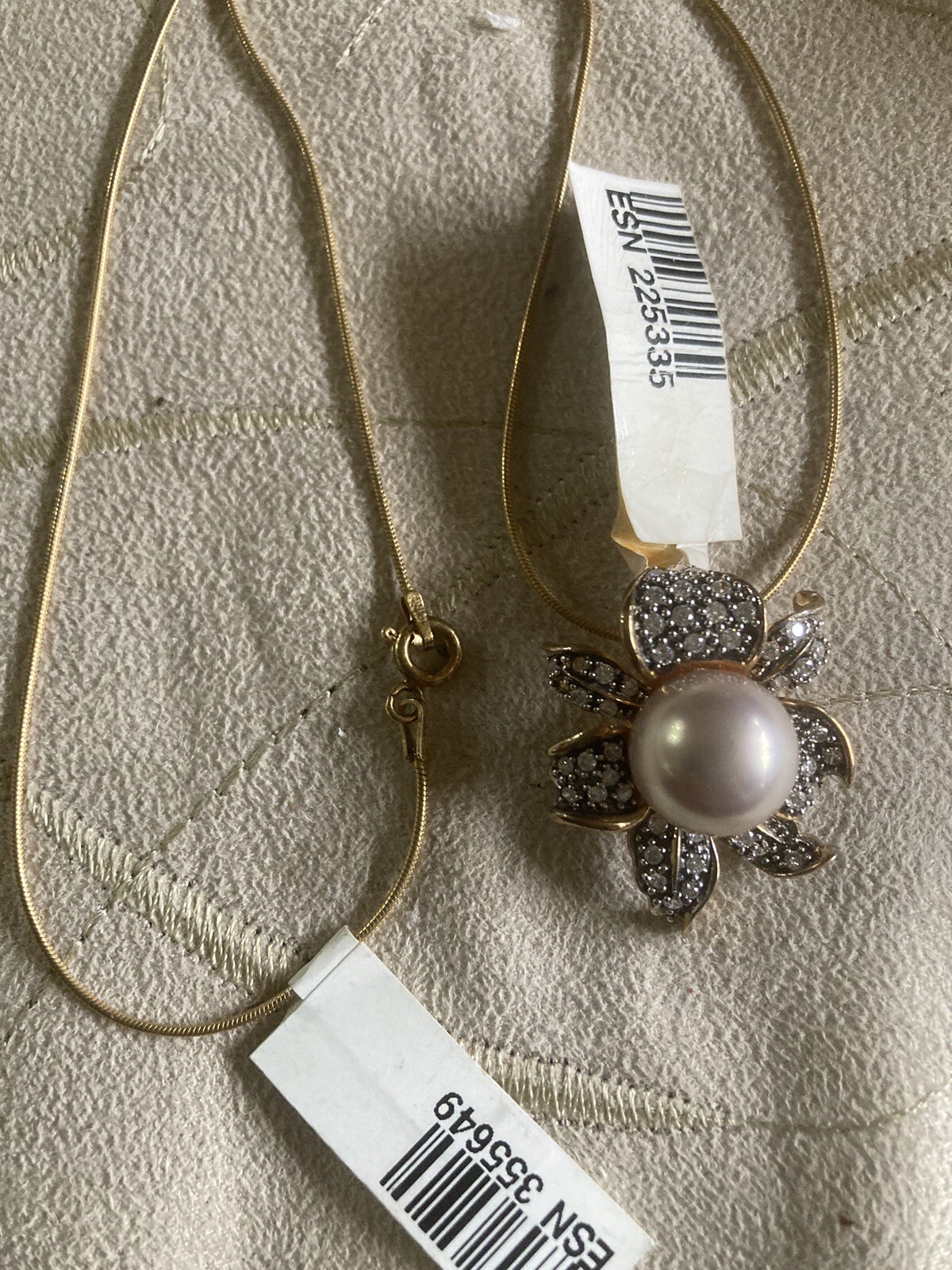 Technibond Treasures simulated pearl flower pendant w/Cz’s and 18” rope chain
