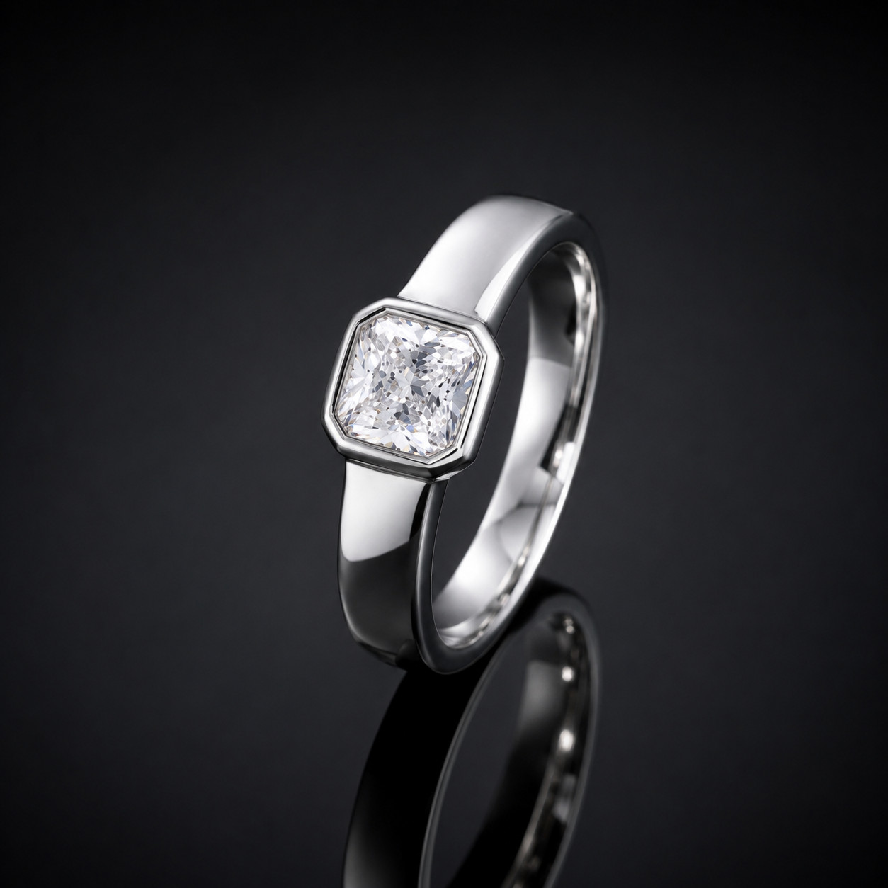 925 Sterling Silver Octagon Cut Cubic Zirconia Bezel Set Solitaire Ring for Her