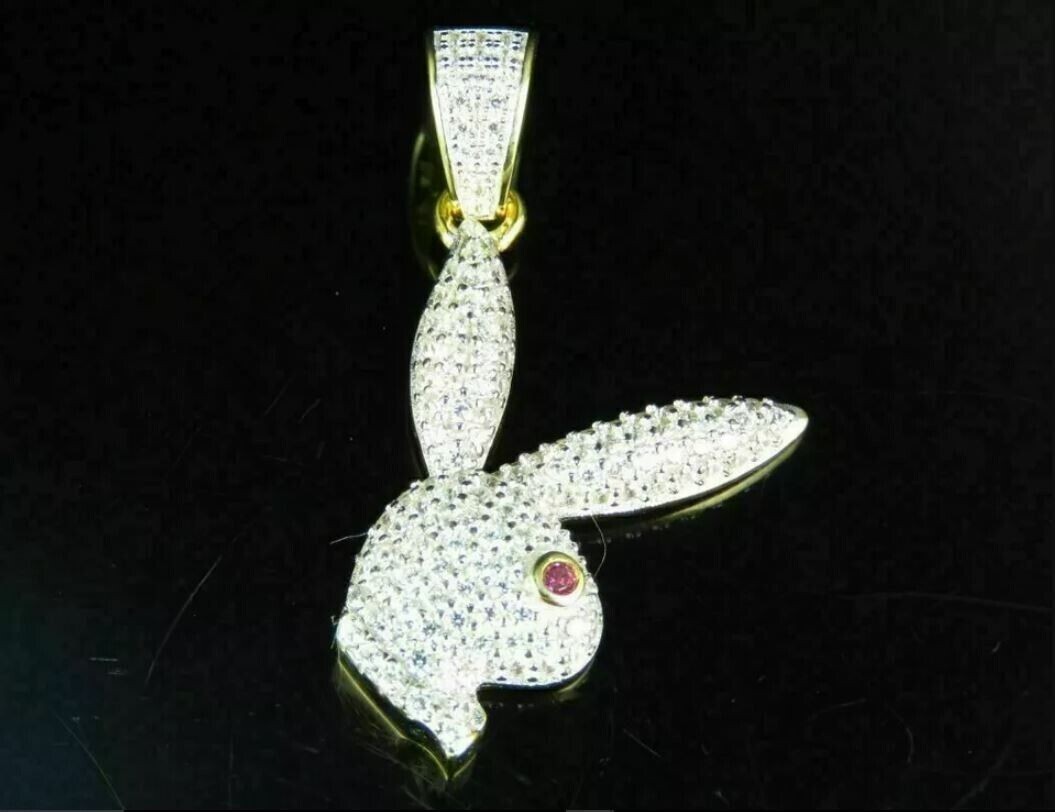 Round Cut Simulated Diamond Stunning Playboy Pendant In 14k Yellow Gold Plated