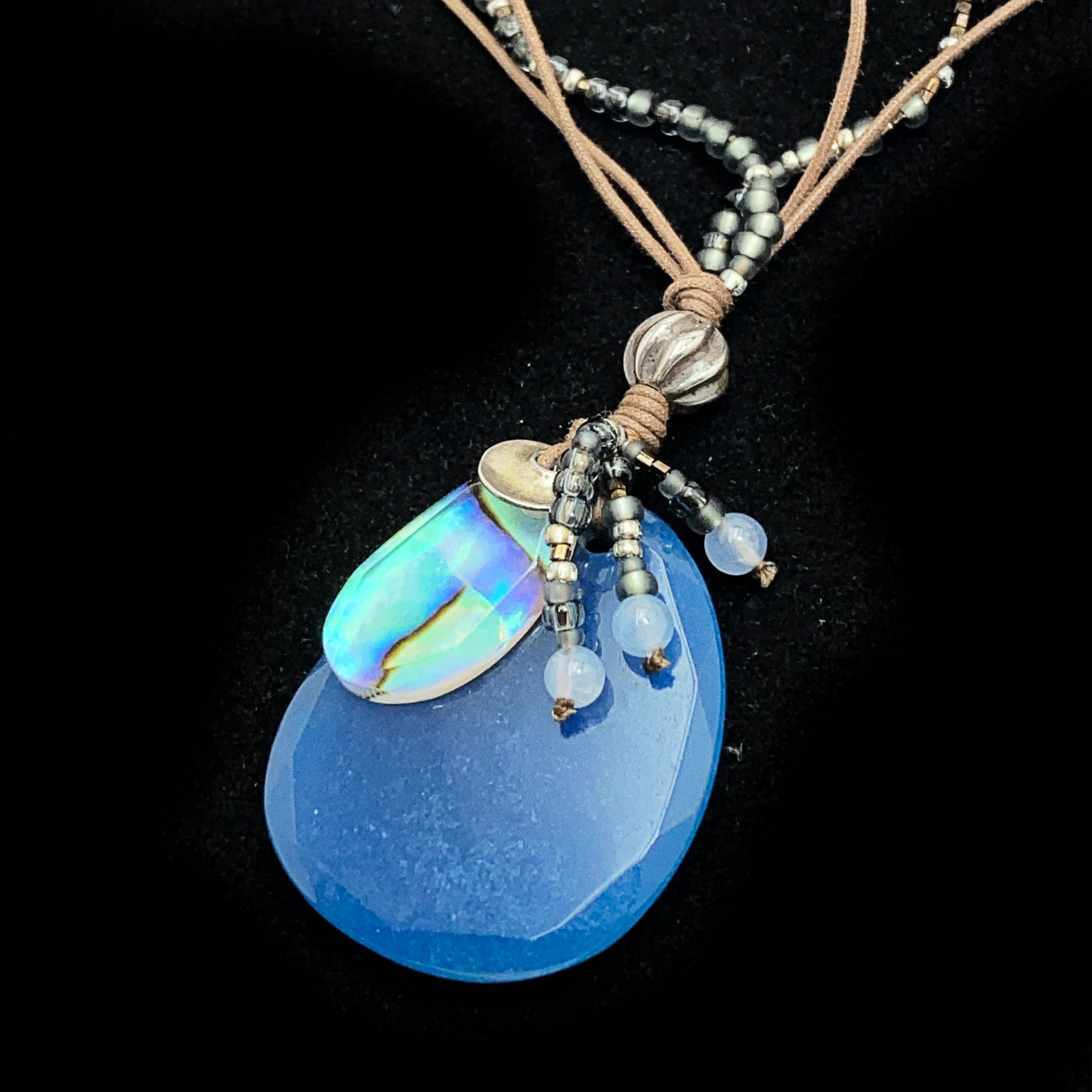 SILPADA Necklace Mood Indigo Blue Quartzite Stone Abalone Retired N2227