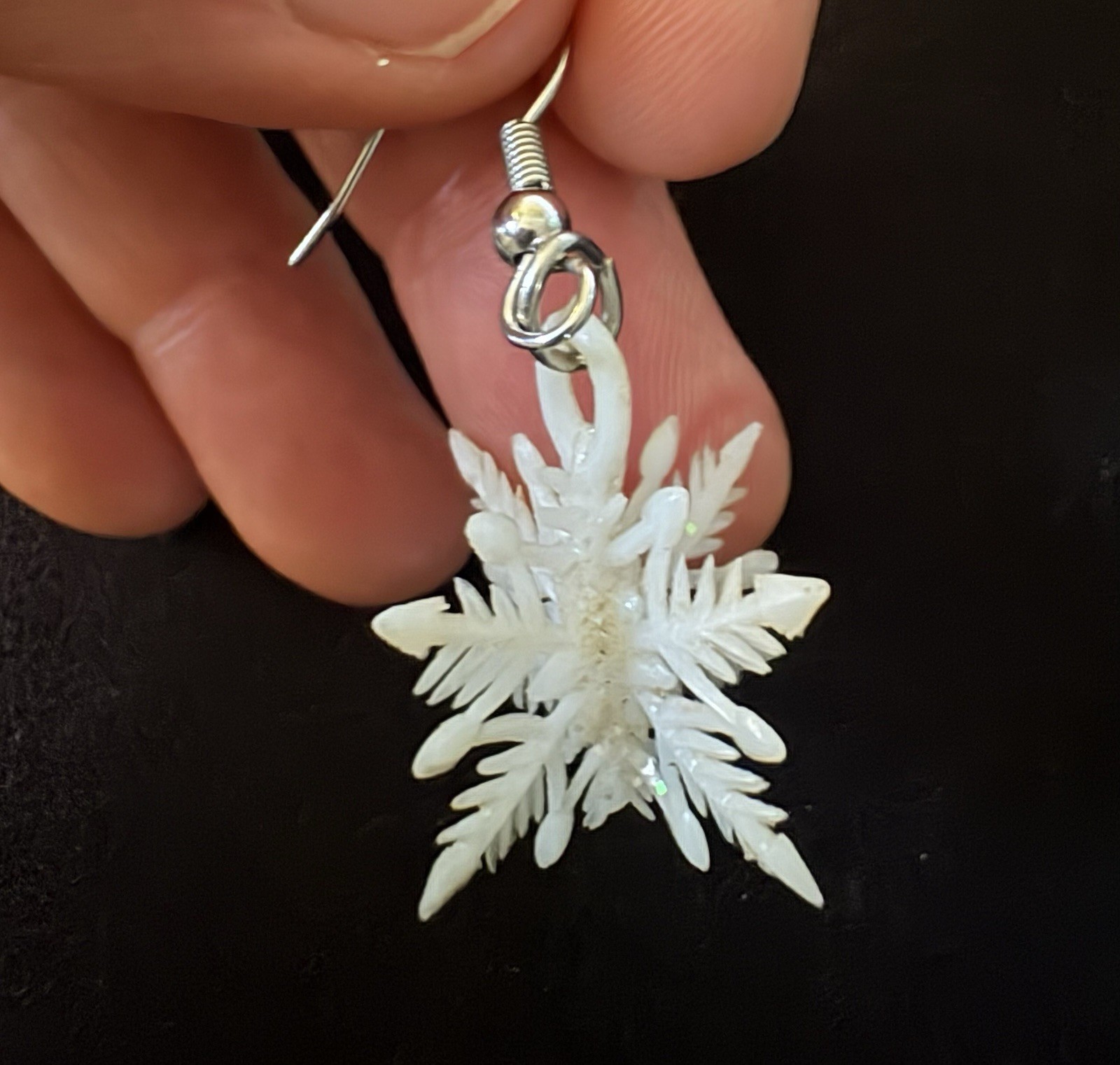 Christmas/Winter snowflake & jingle bell dangle hook earrings set, metal/plastic
