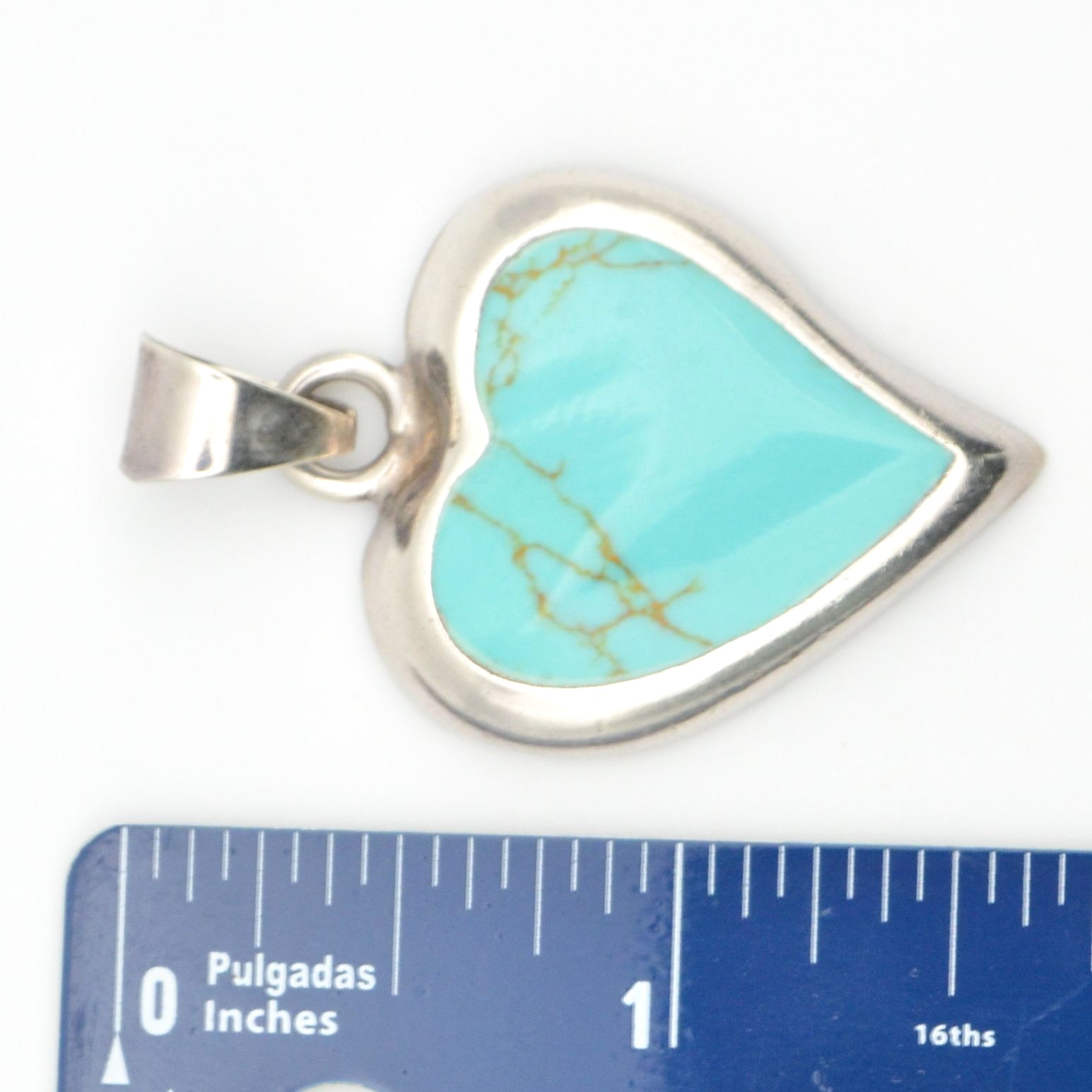 Mexican Sterling Silver Turquoise Heart Pendant & Teardrop Earrings Set 925 ATI