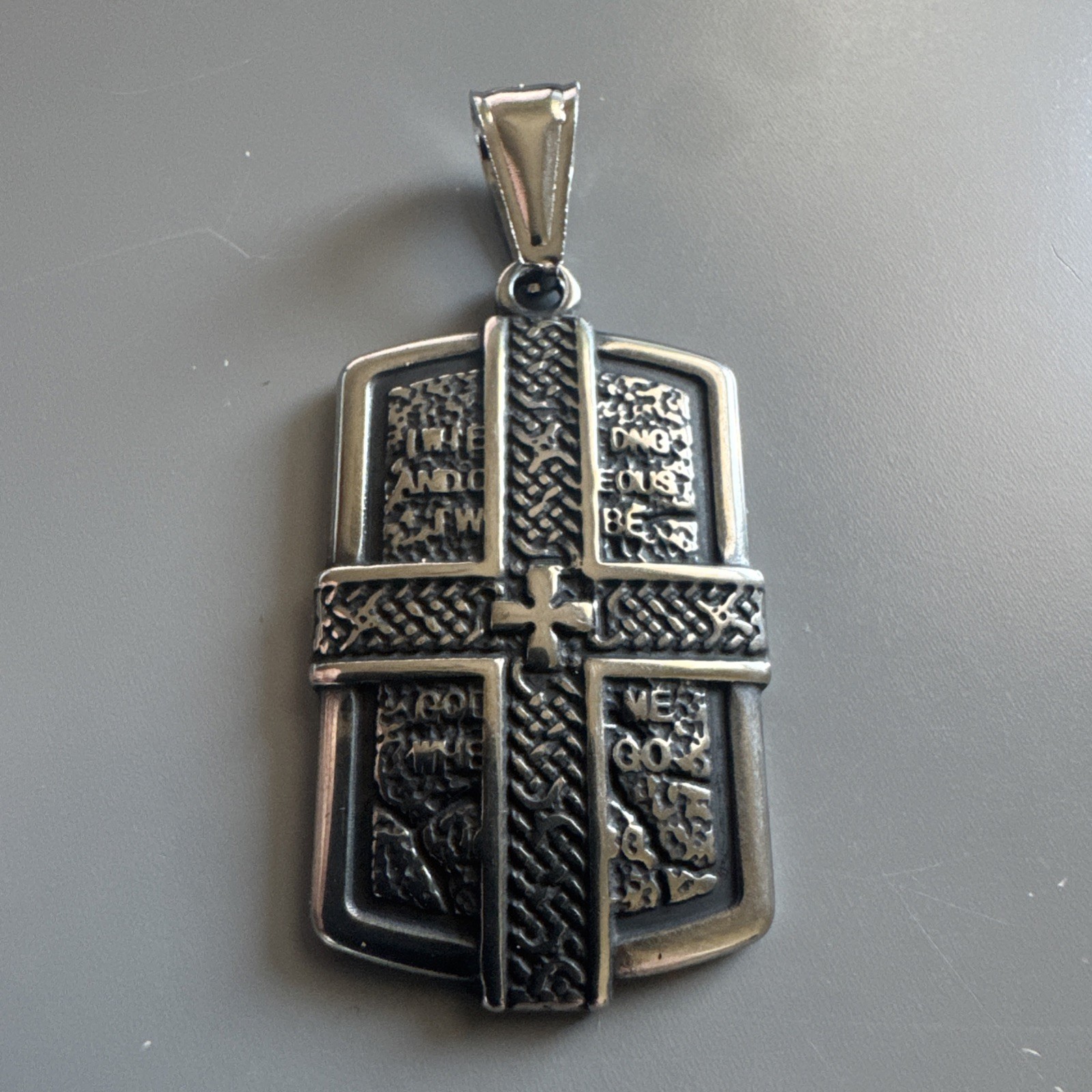 Cross Shield Viking Stainless Steel Pendant 24 Inch Box Chain Religious Dog Tag