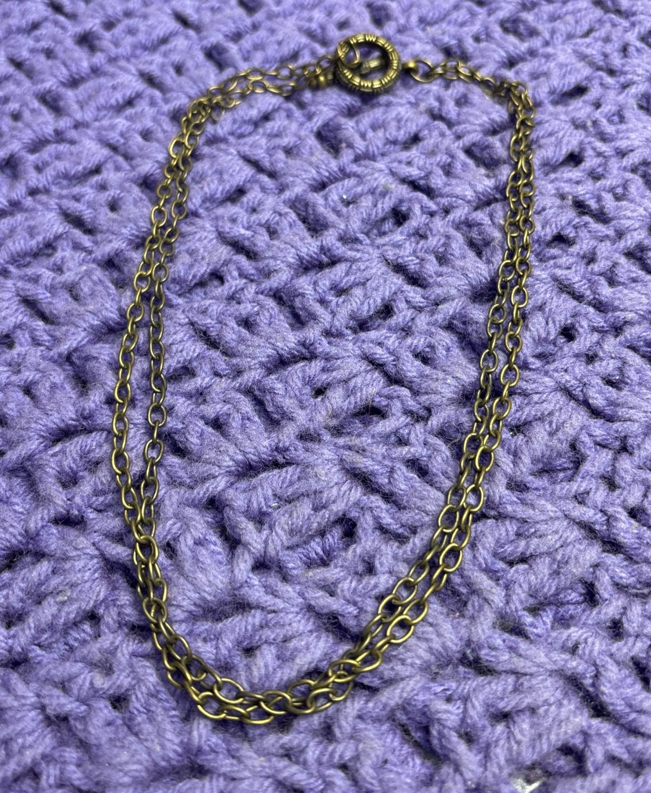 Antiqued Goldtone 2 Strand Chain Necklace Basketweave Toggle Clasp 18 inches
