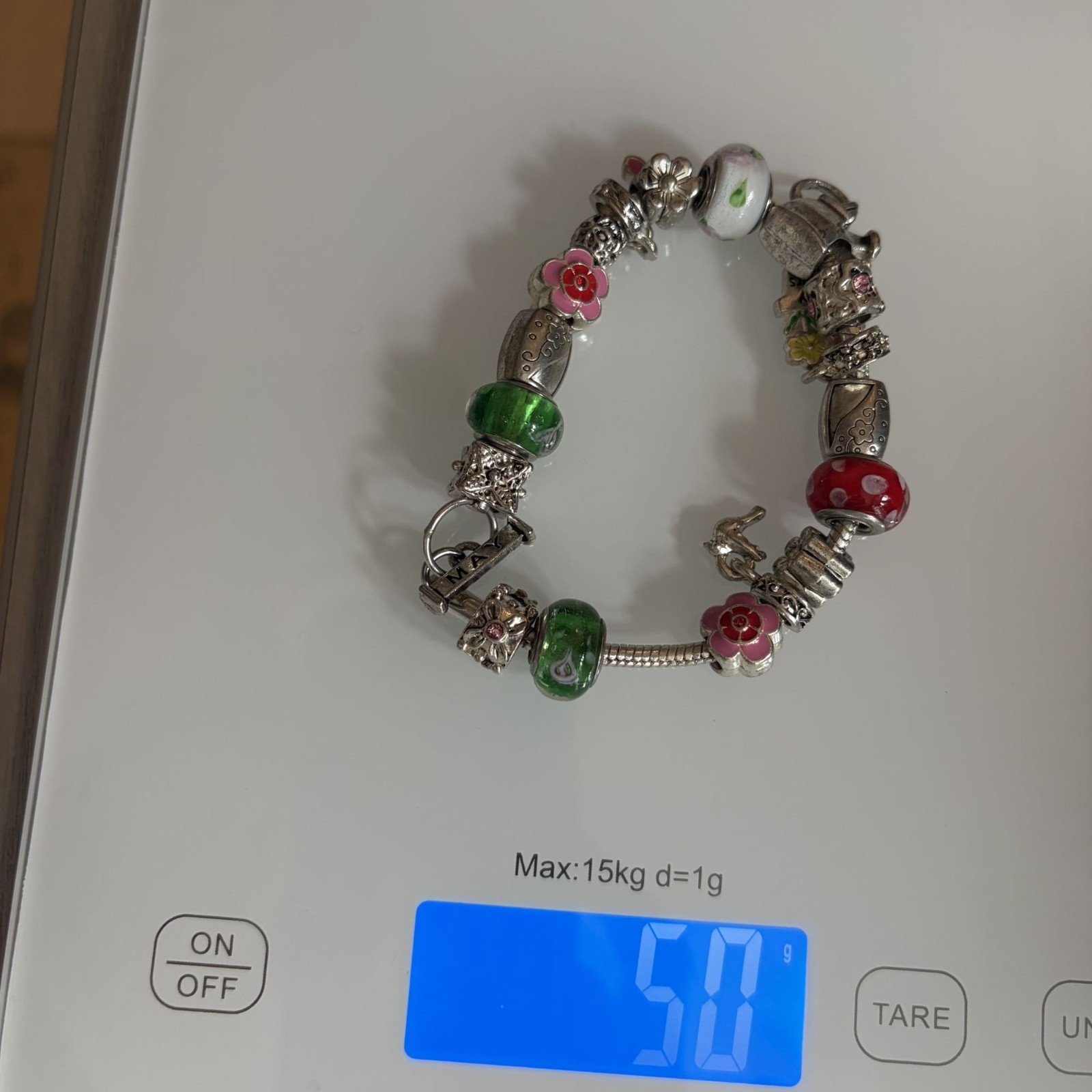 May Birthday Charm Bracelet 8″ Floral Willabee and Ward Danbury Mint Silvertone