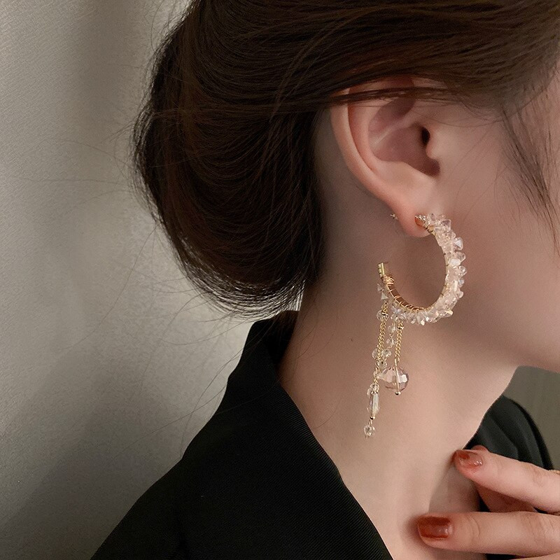 Handmade Designer – Transparent Crystal Hoop Earring Jewelry Gift For Beau Women