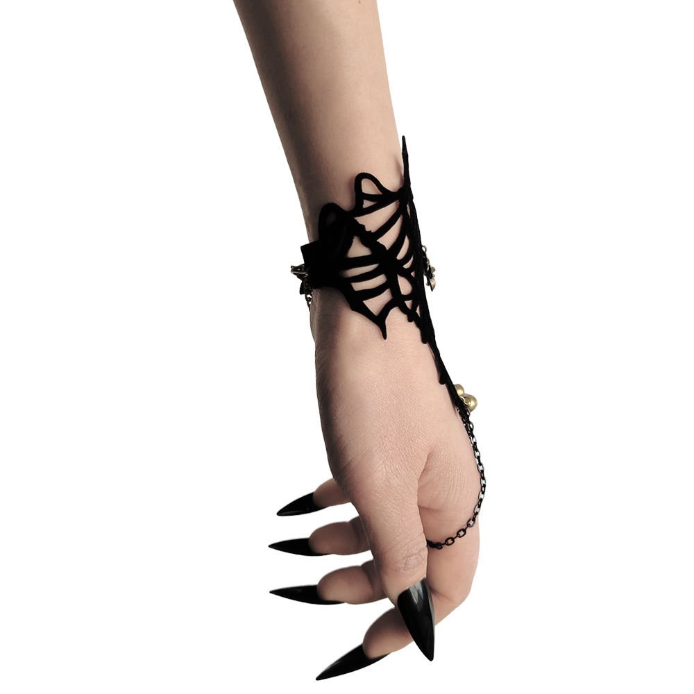 Gothic Spider Web Bracelet Black Halloween Party Jewelry for Women