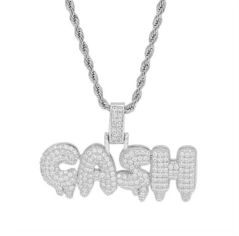 Silver Cuban Zircon Hip Hop Cash Pendant Necklace