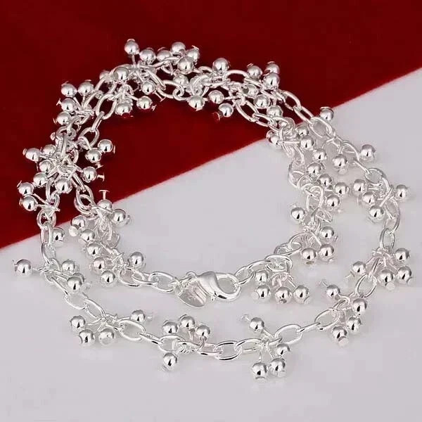 925 Sterling Solid Silver Smooth Beads Chain Necklace Women Fashion Jewelry
