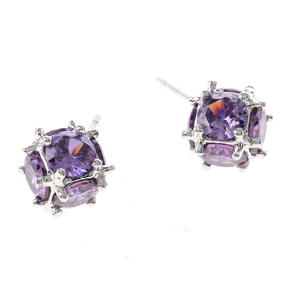 Silver Tone Metal Cubic Zirconia Push Back Stud Earrings JWE0200817-PUR