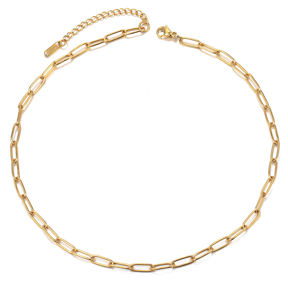 4mm 18″ Gold Plated Paperclip Cable Chain Necklace For Women Stainless Steel