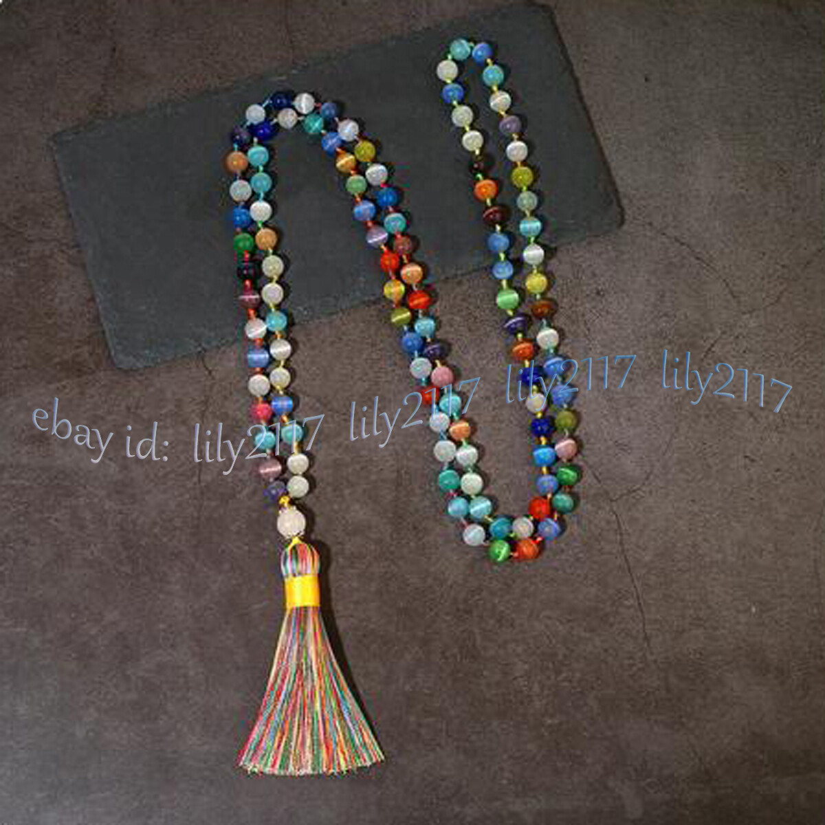 Multicolor Cat’s Eye 108 Prayer Beads Buddhist Mala Necklace Meditation Blessing