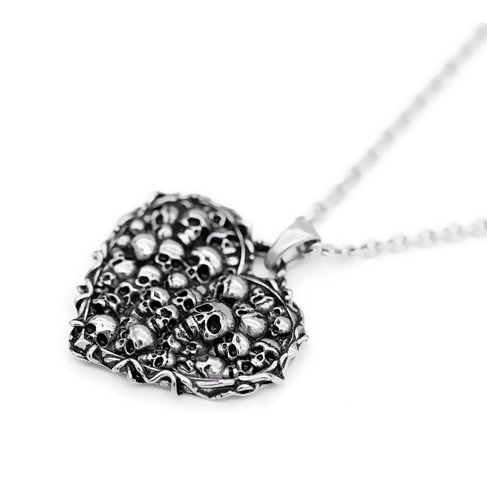 Skulls Heart Pendant Necklace Captivated Souls Stainless Steel Jewelry Controse