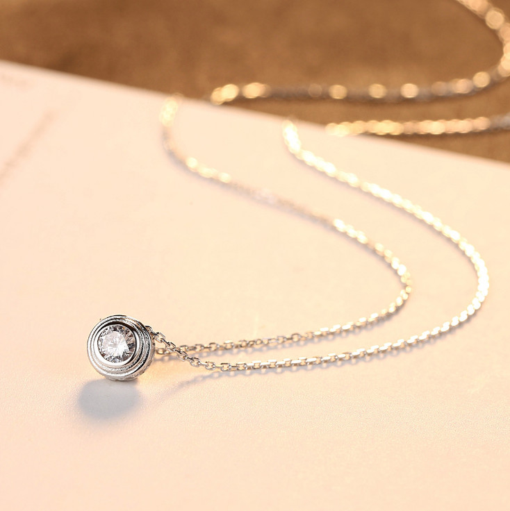 925 Sterling Silver Round CZ Solitaire Anniversary Wedding Pendant Necklace PE39