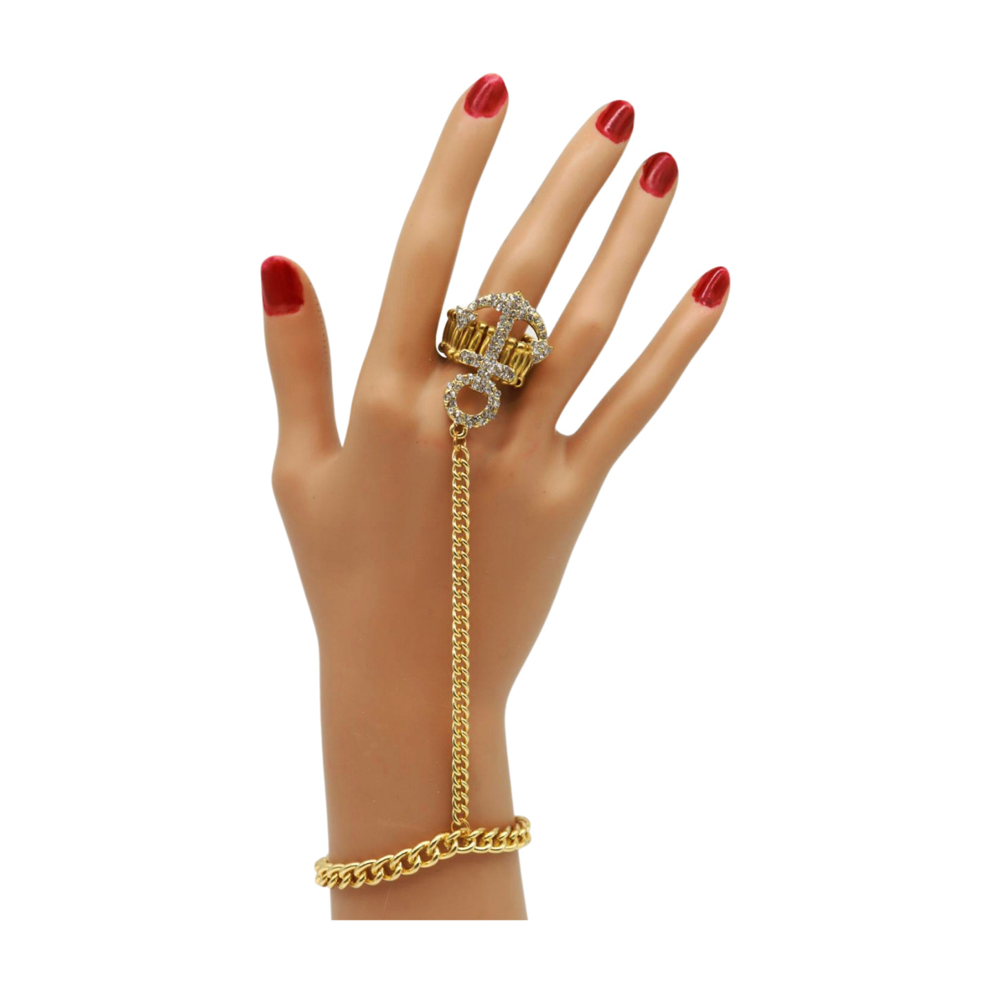 Hot Women Gold Metal Hand Chain Bracelet Connected Anchor Ring One Size Fits All