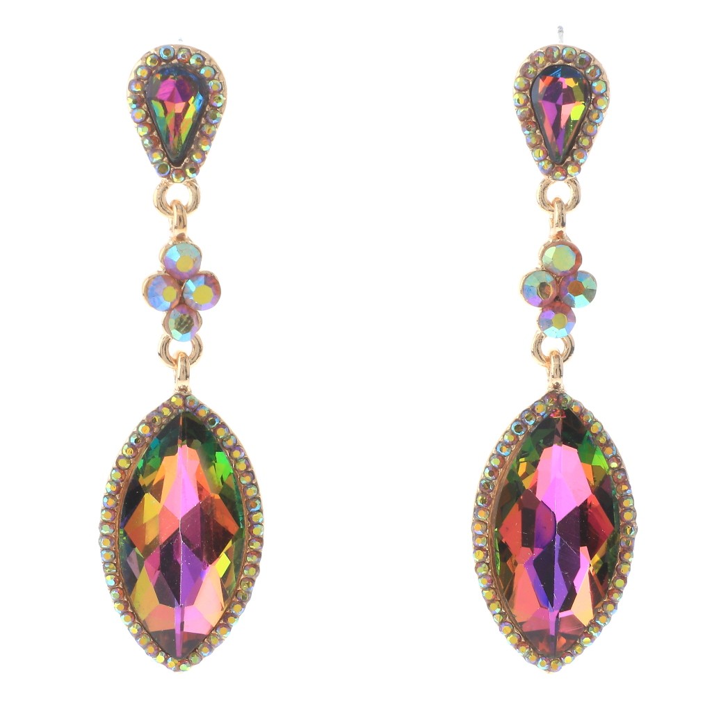 Gold Tone Alloy Metal Crystal Rhinestone Drop Post Earrings ER2636-VM