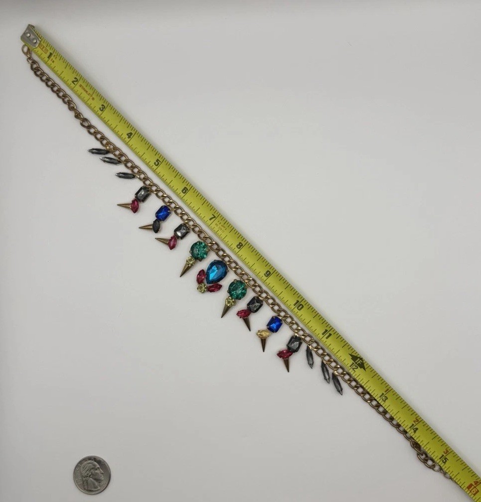 Gold Tone Adjustable Cable Chain Choker Multicolor Crystal Spike 15-18 inch
