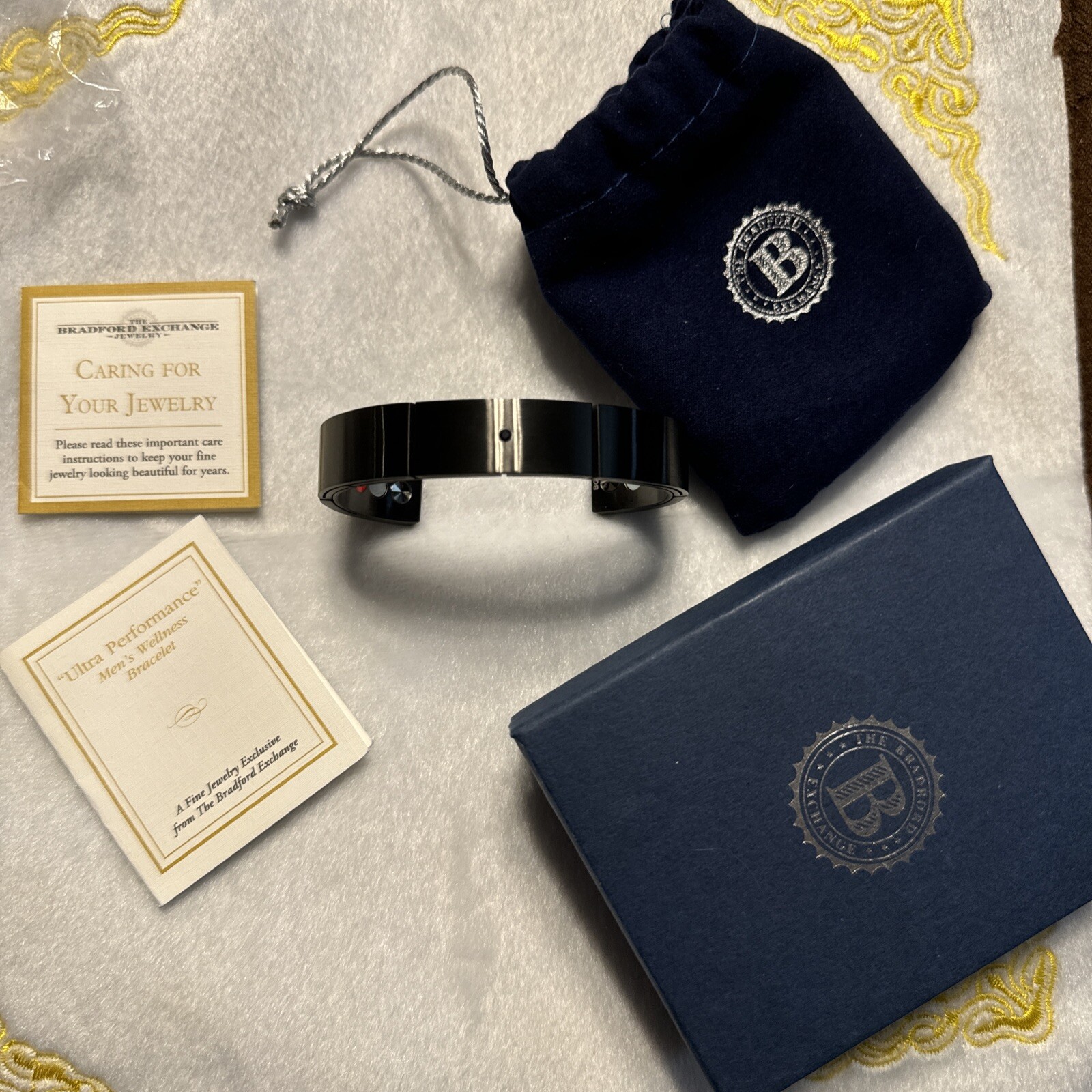 Ion-Plated Men’s Wellness Bracelet With Black Sapphire Accent